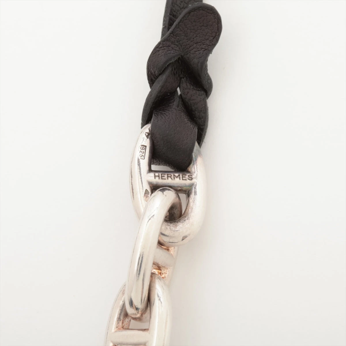 極美品 エルメス ブローチ シェーヌダンクル レザー 黒 ブラック 銀 シルバー シェーヌ・ダンクル ブローチ ノワール ブラック 黒[] Chaine d'Ancre