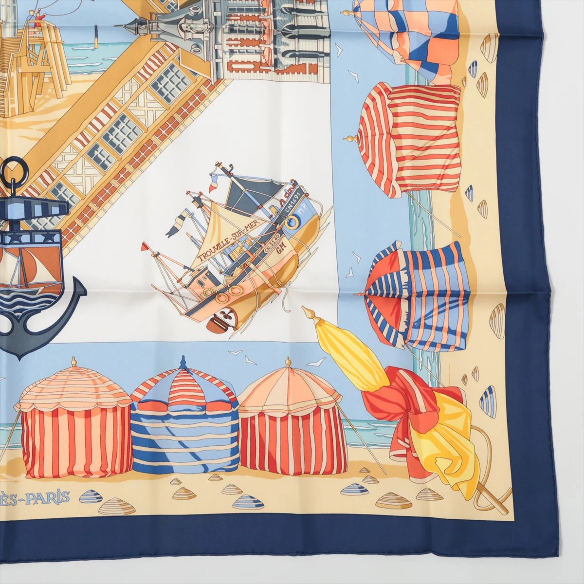 未使用品 エルメス カレ90 ノルマンディー海岸の魅力　黒　箱 美品 HERMES エルメス カレ90 CHARMES DES PLAGES NORMANDES