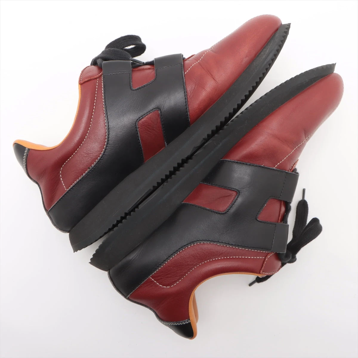 エルメス ドリブル レザー スニーカー 41 1/2 メンズ レッド×ブラック 