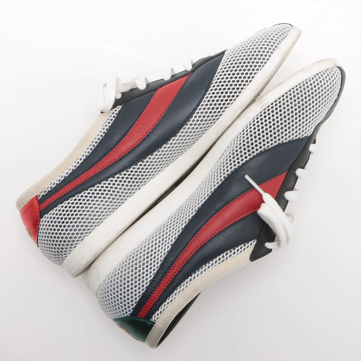 グッチ メッシュ×レザー スニーカー 8 1/2 メンズ ホワイト