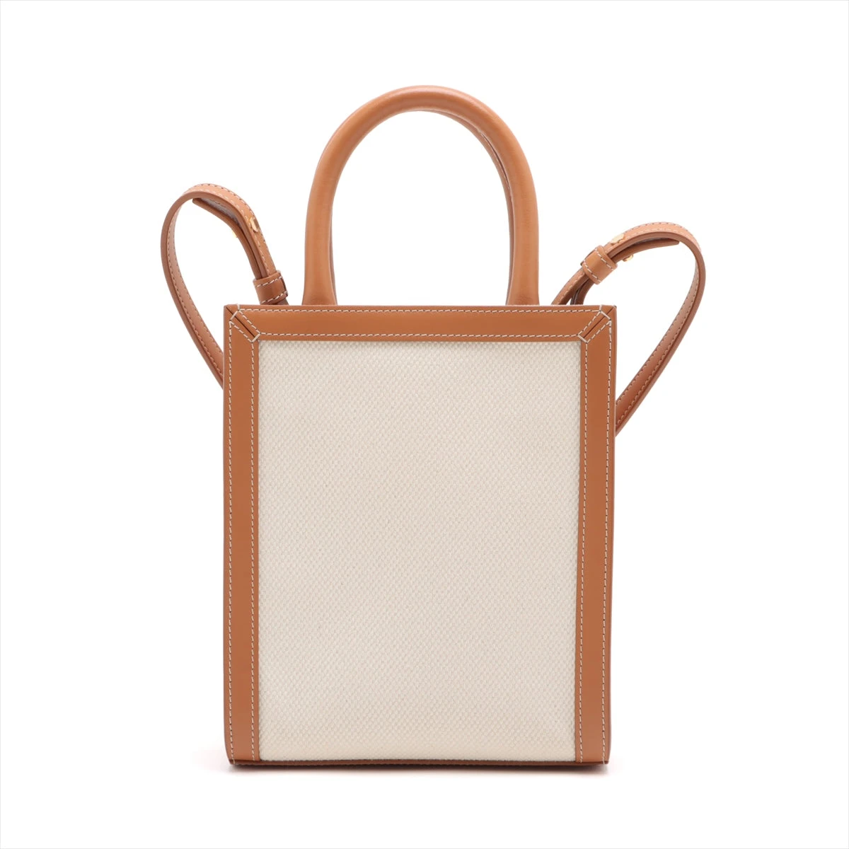 【美品】セリーヌ バーティカルカバ 新ロゴ スモール 2way ベージュ セリーヌ ロゴ ミニバーティカルカバ キャンバス×レザー 2WAY