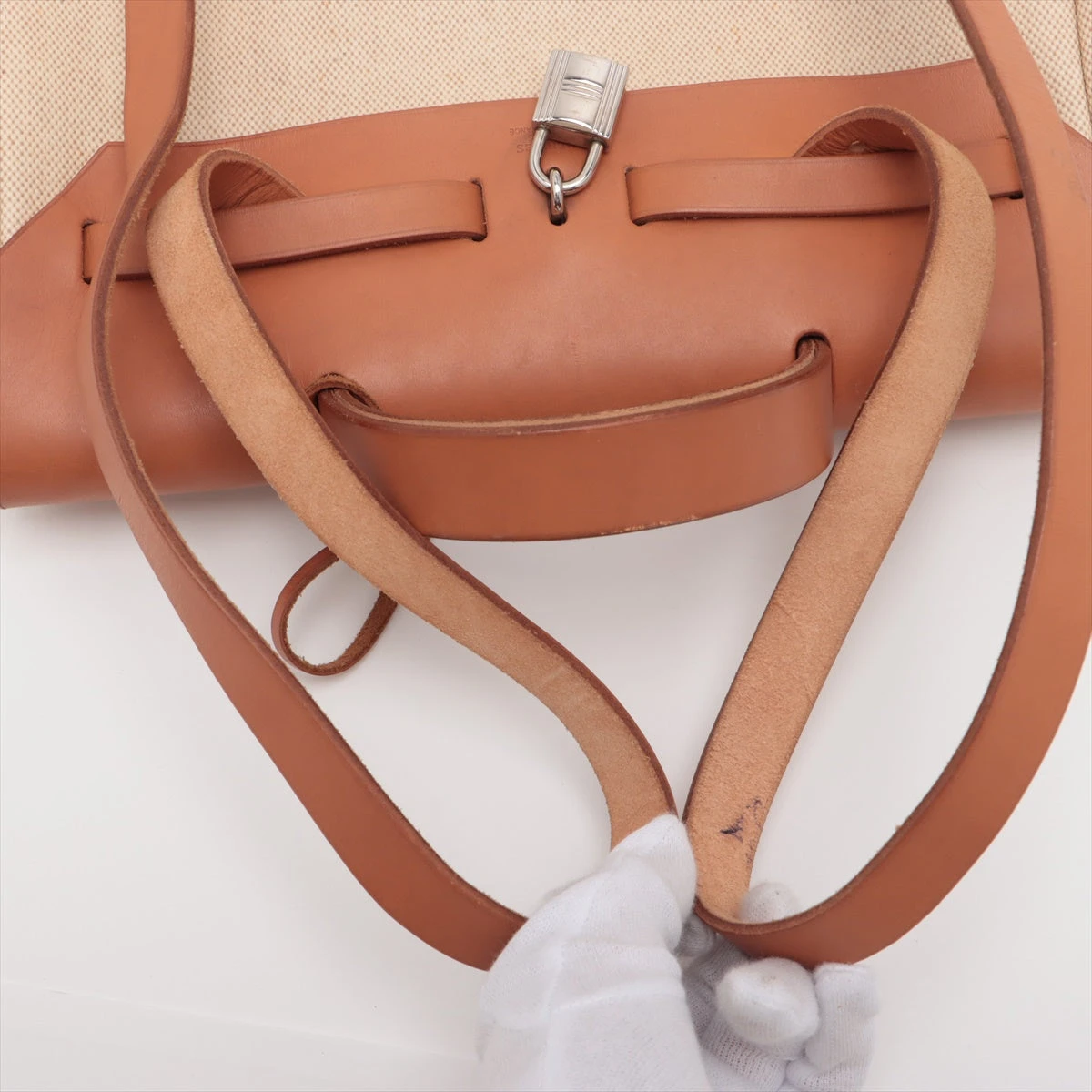 エルメス エールバッグアドMM トワルアッシュ×レザー ベージュ