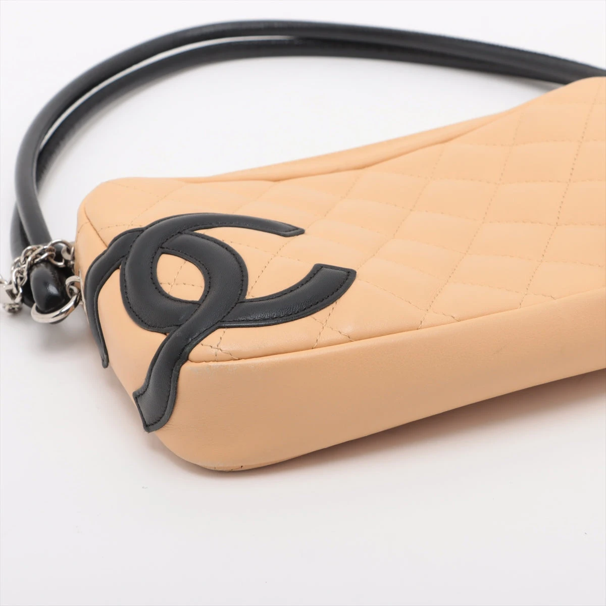 シャネル カンボンライン レザー ショルダーバッグ ベージュ シルバー