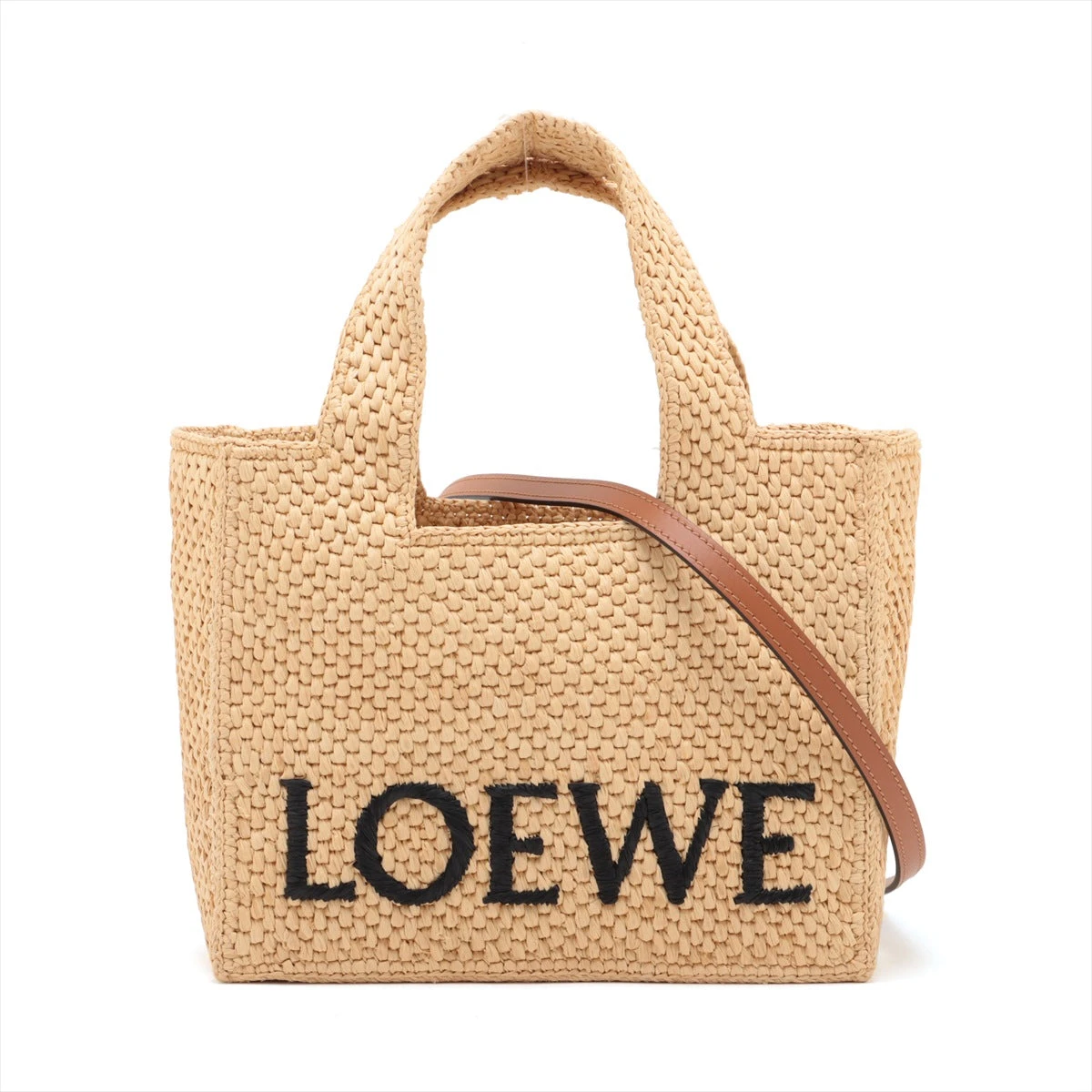 ★関税送料込 LOEWE★ヴィンテージ ラフィア 2Way トートバッグ ロエベ フォントトート ラフィア 2WAYハンドバッグ ベージュ