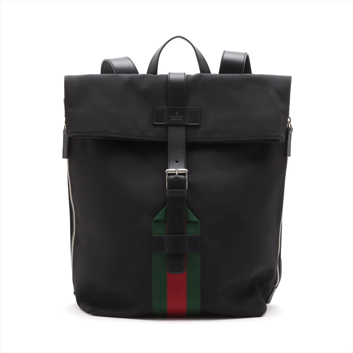 美品 グッチ シェリーライン 大容量 ビジネスバッグ ブラック ナイロン グッチ シェリーライン ナイロン×レザー バックパック/リュック