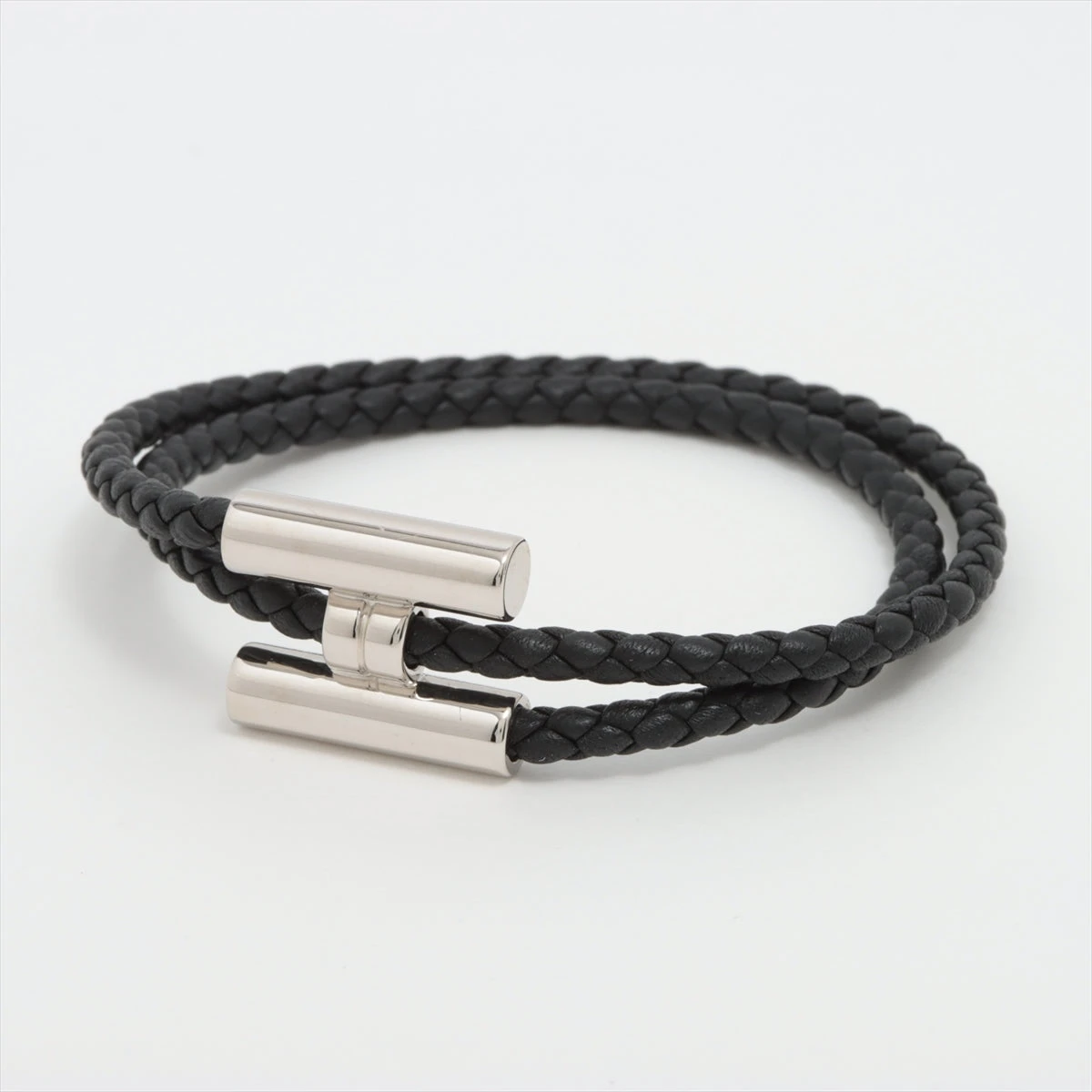 エルメス トゥルニス トレッセ ブレスレット メタル×レザー ブラック 