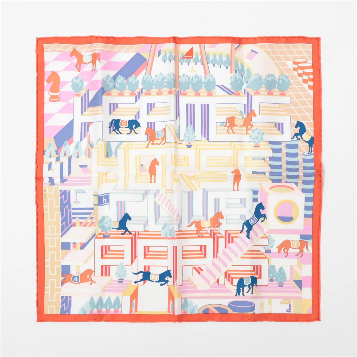 エルメス カレ45 HORSE CLUB スカーフ シルク オレンジ A2999679｜中古 