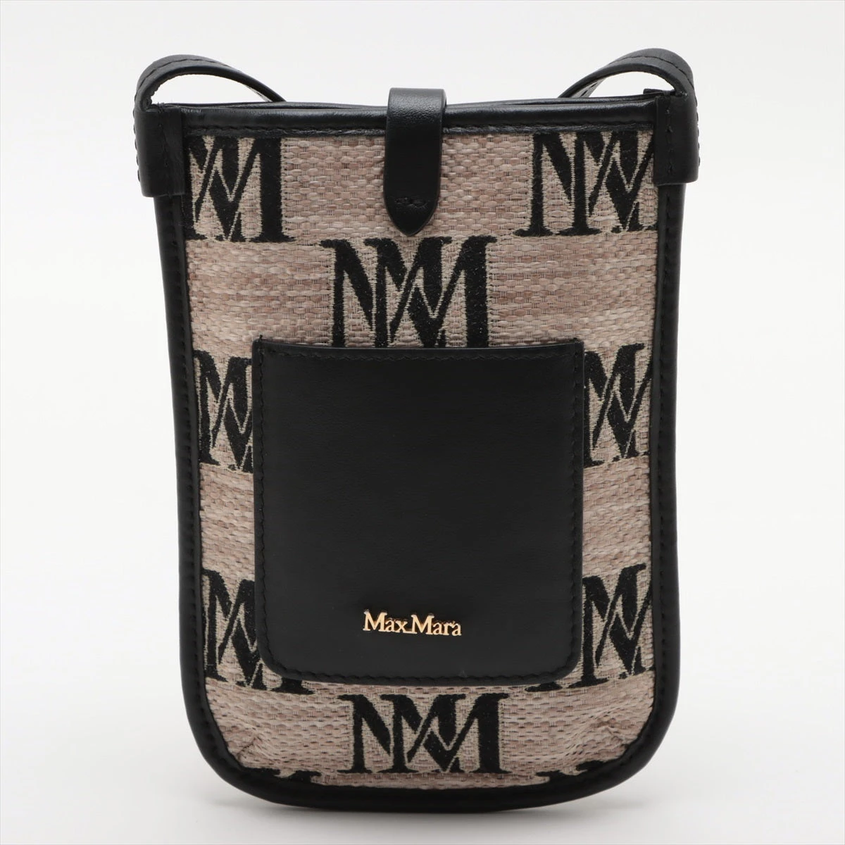 マックスマーラ ロゴ ジャガード×レザー iPhoneケース ブラック 