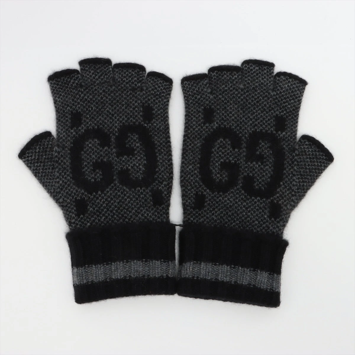堅実な究極の 726586 グッチ GG フィンガーレス ブラック カシミヤ グローブ 小物