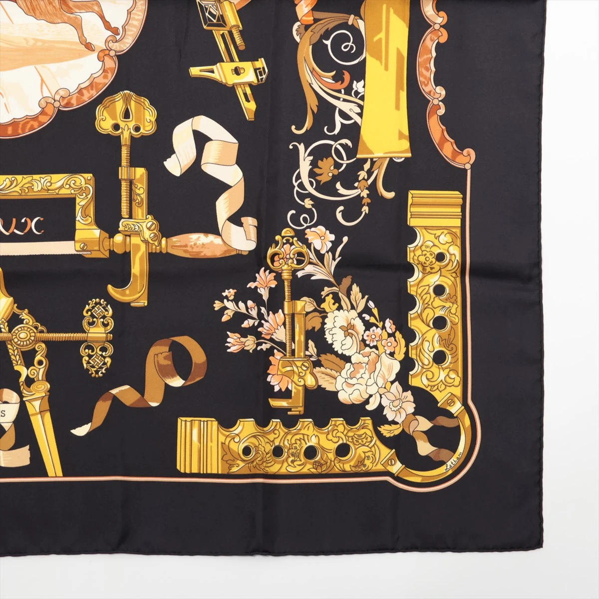 エルメス カレ90 Copeaux おが屑 スカーフ シルク ブラック A3002617