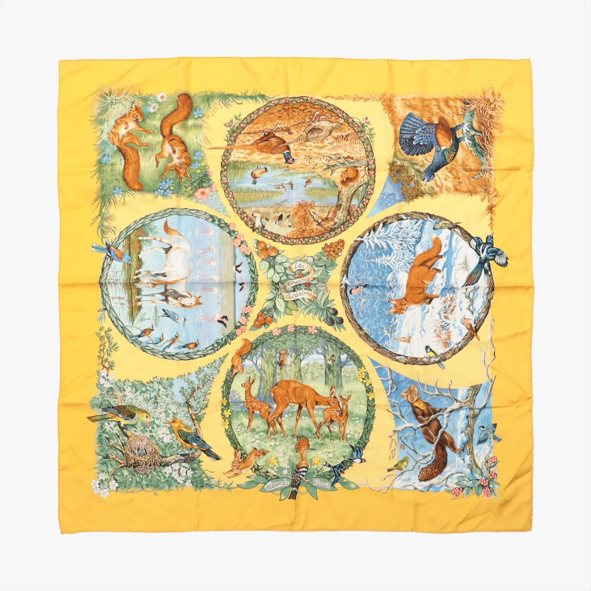 HERMES エルメス カレ90 スカーフ Les Quatre Saisons エルメス カレ90 Les Quatre Saisons 四季 スカーフ シルク
