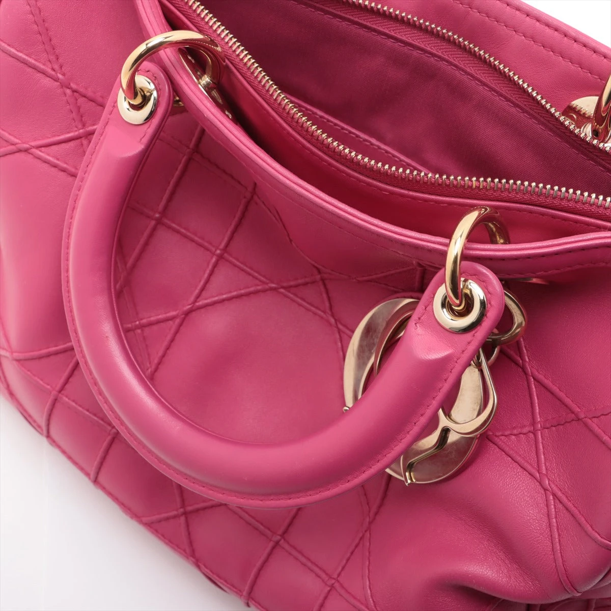 Dior グランヴィル カナージュ 2Way ショルダーバッグ ピンク クリスチャンディオール カナージュ グランヴィル レザー 2WAY