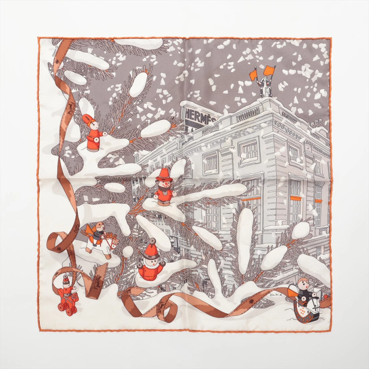 エルメス　カレ45　ガヴロッシュ フォーブル 24番地のクリスマス エルメス シルク フォーブル24番地のクリスマス スカーフ ブルー