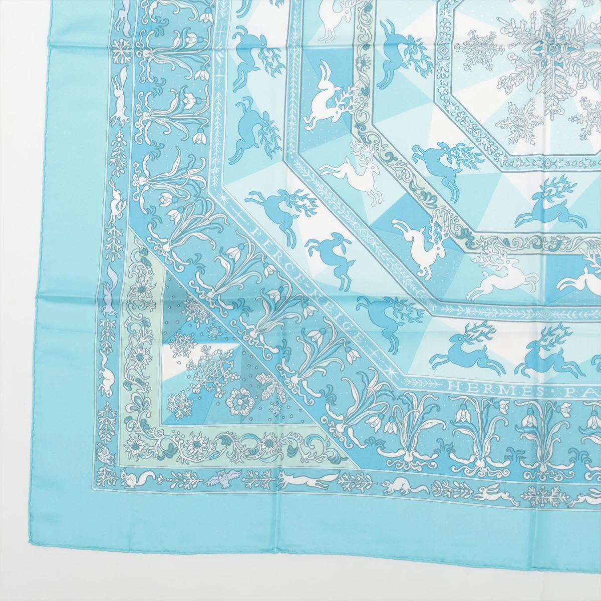 エルメス カレ90 cristal de glace スカーフ シルク ブルー AP079583 