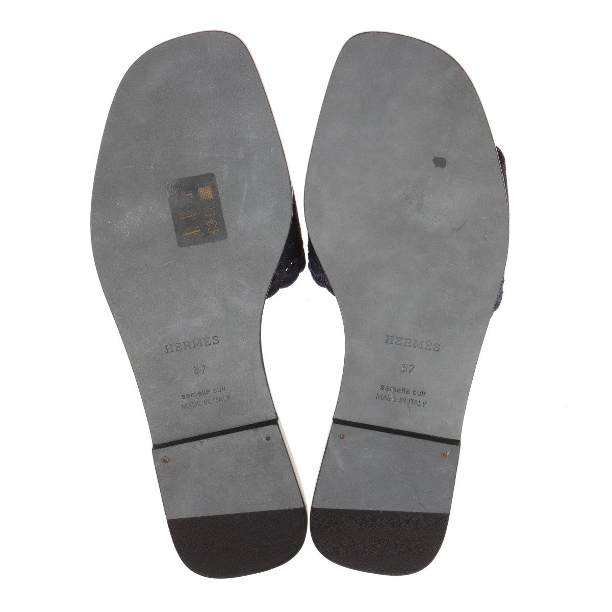 エルメス デニム×レザー サンダル 37 レディース ネイビー