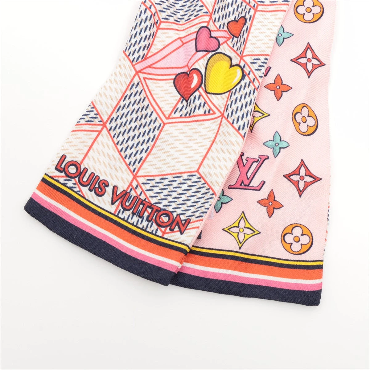 ルイヴィトンダミエバンドー　シルクスカーフ　モノグラムピンク白ホワイト蝶々ハート LOUIS VUITTON/ルイ・ヴィトン】 バンドー BB・レッツ ゴー