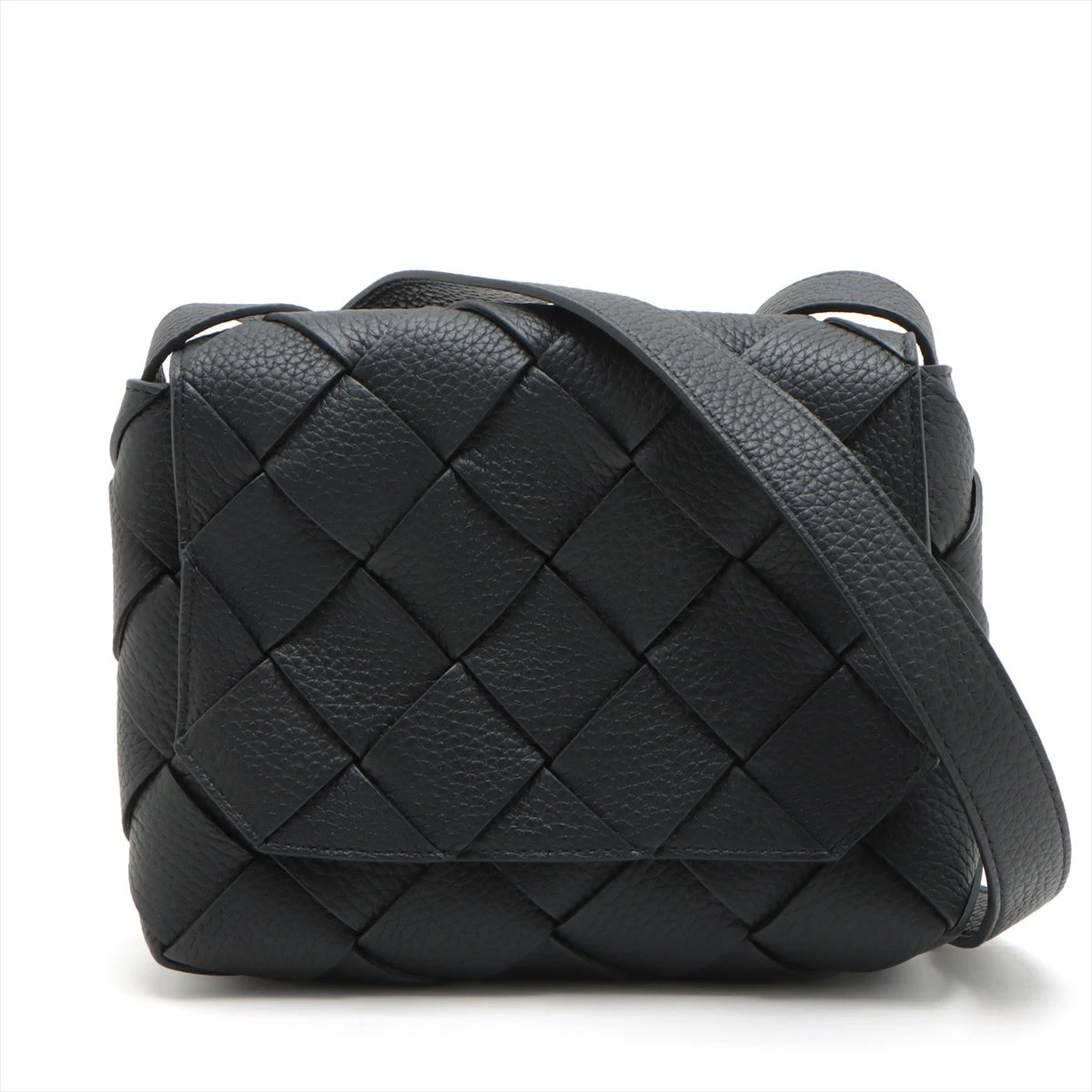 ボッテガヴェネタイントレチャートレザーショルダーバッグブラック黒