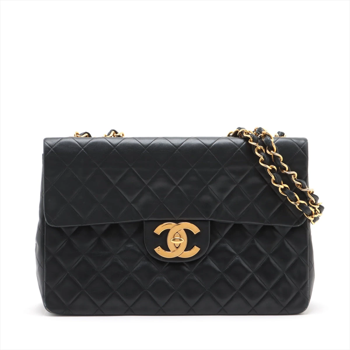 シャネル デカマトラッセ ラムスキン シングルフラップ ダブルチェーン