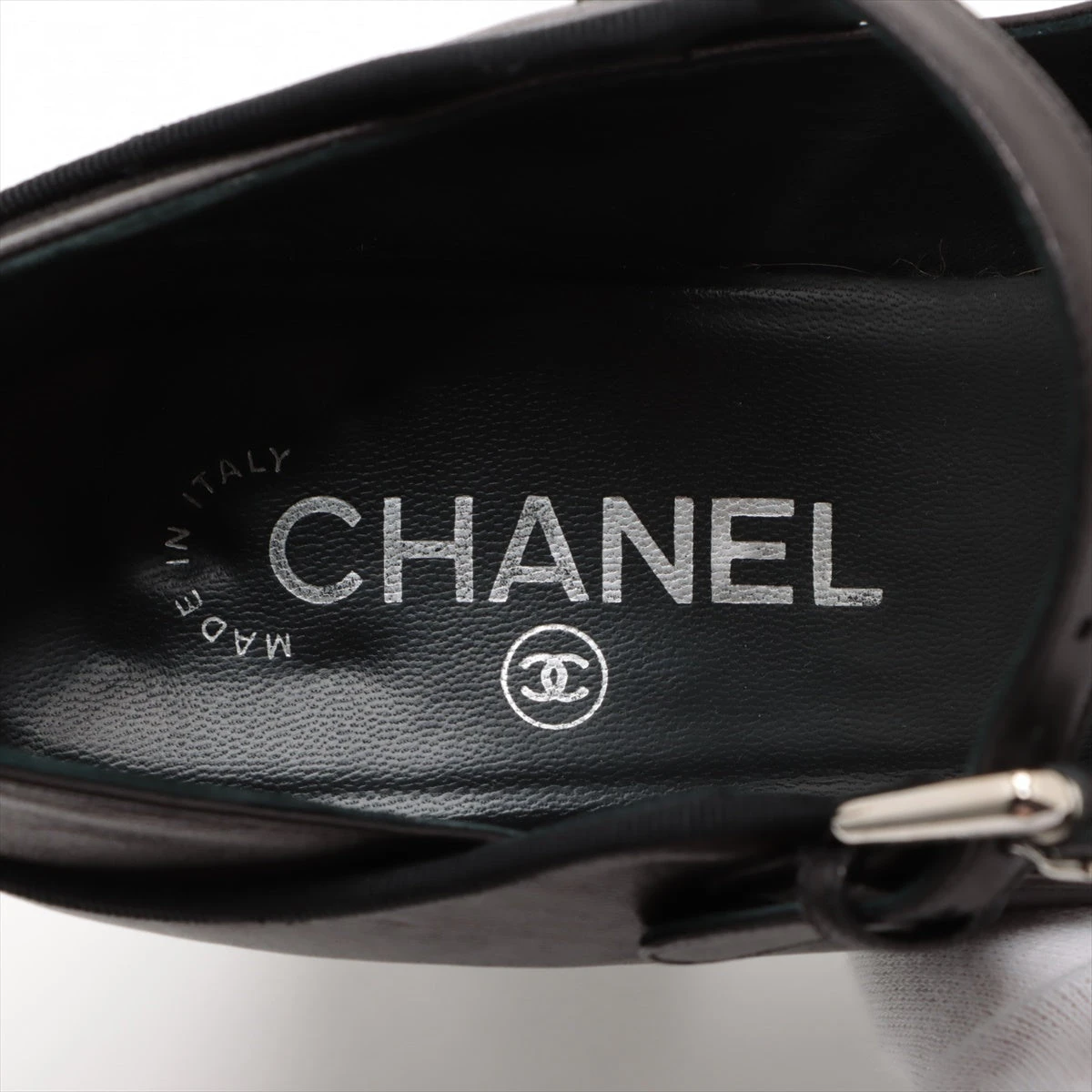 シャネル レザー×パテント ココマーク ストラップ 38 パンプス G26284