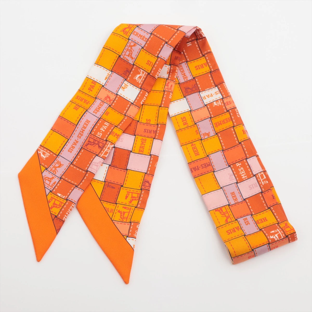 【新品未使用】 HERMES ツイリー ボルデュックチェック オレンジ エルメス ツイリー ボルデュックチェック スカーフ シルク