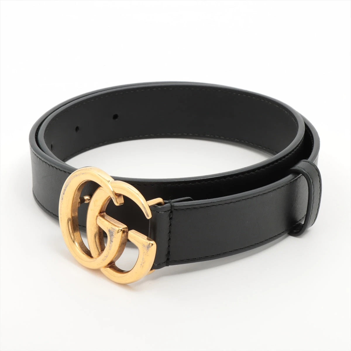 GUCCI　グッチ 414516 GGマーモント ベルト ベルトルーフ留裂け グッチ 414516 GGマーモント ベルト 75 レザー ブラック
