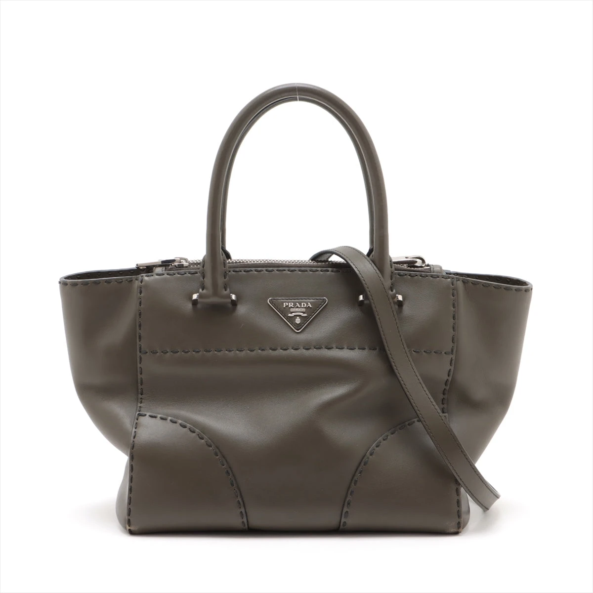 お買い得！！★ PRADA / プラダ ★ ハンドバッグ B2861K プラダ レザー 2WAYハンドバッグ カーキ B2861K A3003709｜中古