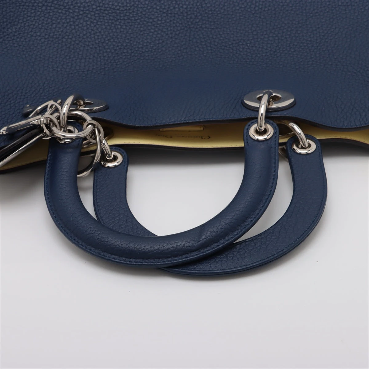 美品☆　ディオール　ディオリッシモ　2way　ハンドバッグ　青　レザー ディオール ディオリッシモ 2way ハンドバッグ 青 シルバー金具