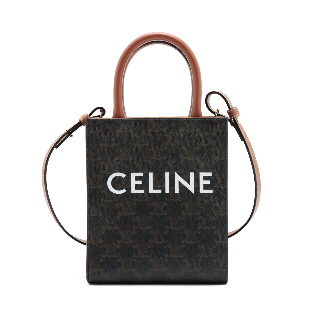 セリーヌ CELINE トリオンフ ミニバーティカルカバ 2WAY ハンドバッグ ショルダーバッグ PVC/レザー ブラウン 中古 新入荷 OB2626 CELINE】セリーヌ『トリオンフ キャンバス ミニ バーティカル カバ