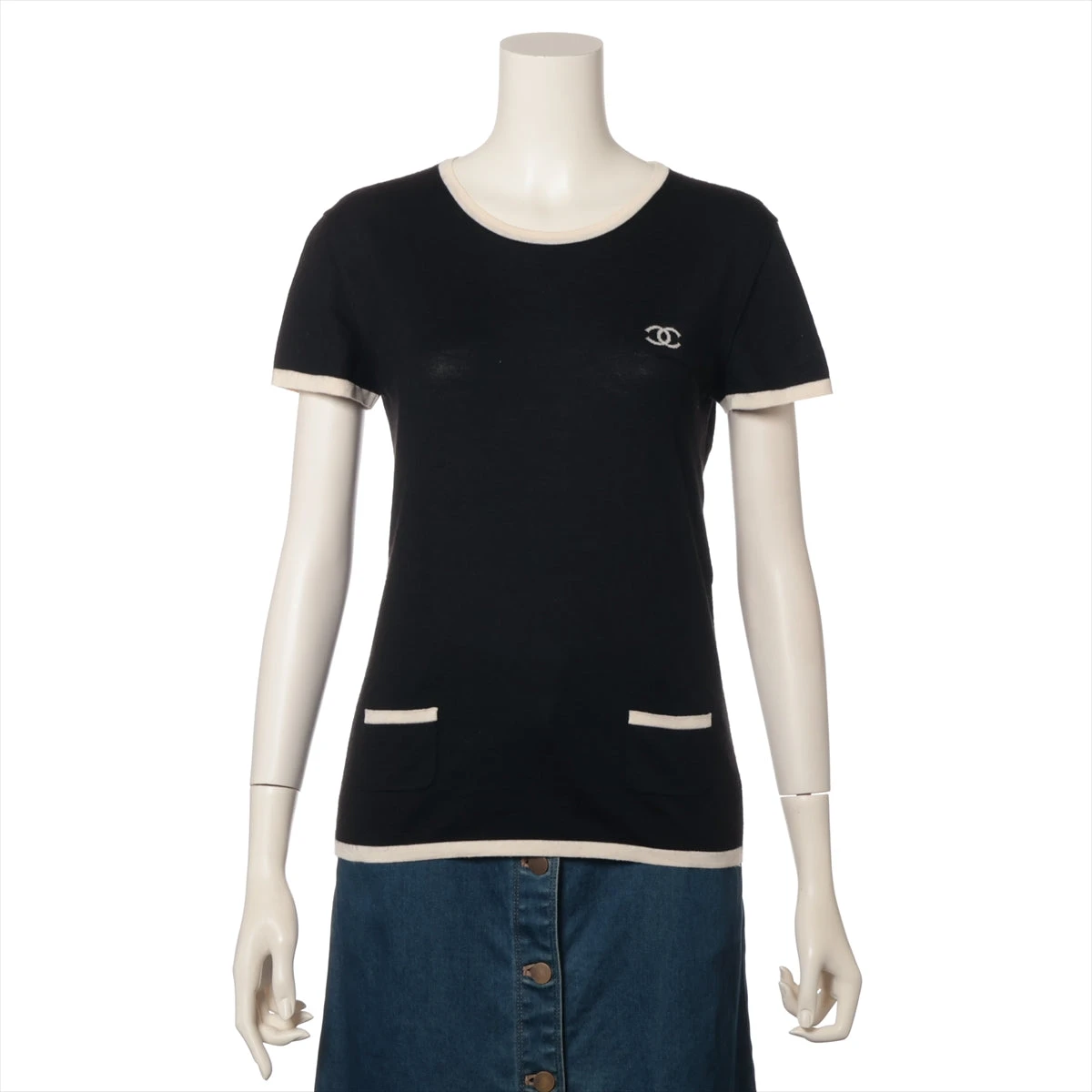 シャネル ココマーク 06C カシミヤ×シルク 半袖ニット 38 レディース