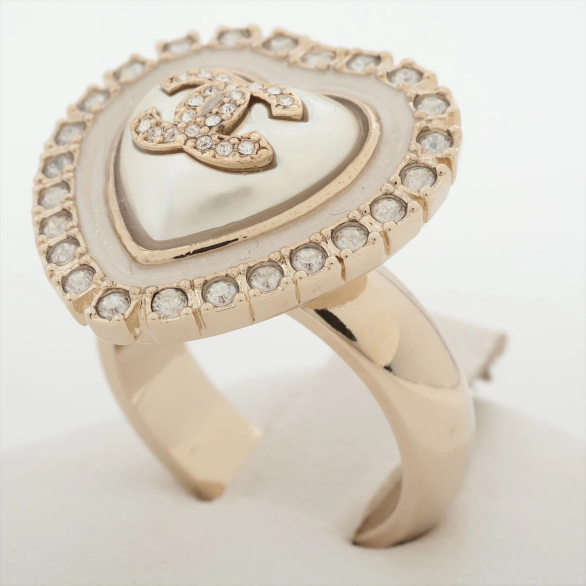 シャネル ココマーク ハート C24A リング GP×ラインストーン×フェイク