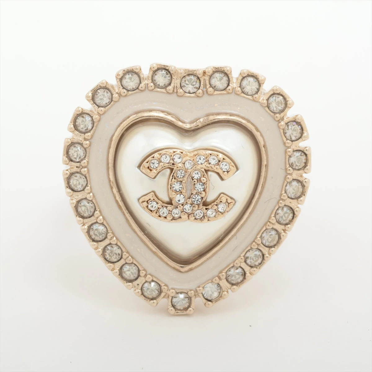 シャネル ココマーク ハート C24A リング GP×ラインストーン×フェイク