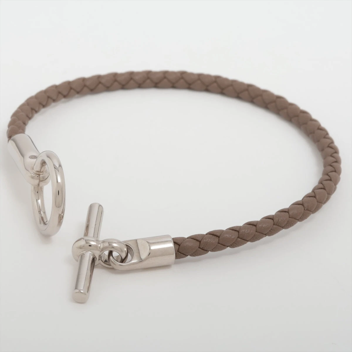 エルメス グレナン ブレスレット メタル×レザー グレー×シルバー 