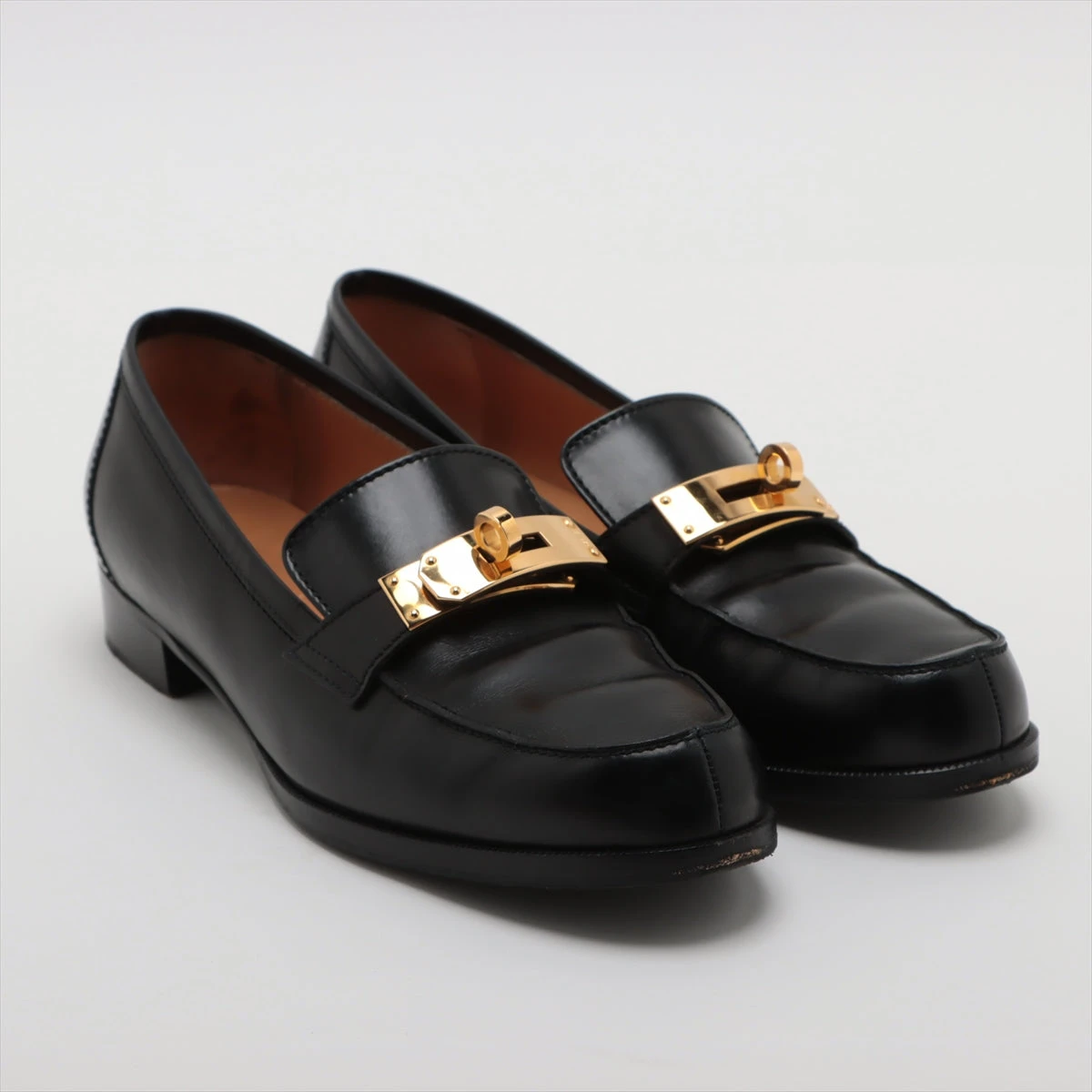 エルメス レザー ローファー 36.5 レディース ブラック ケリー