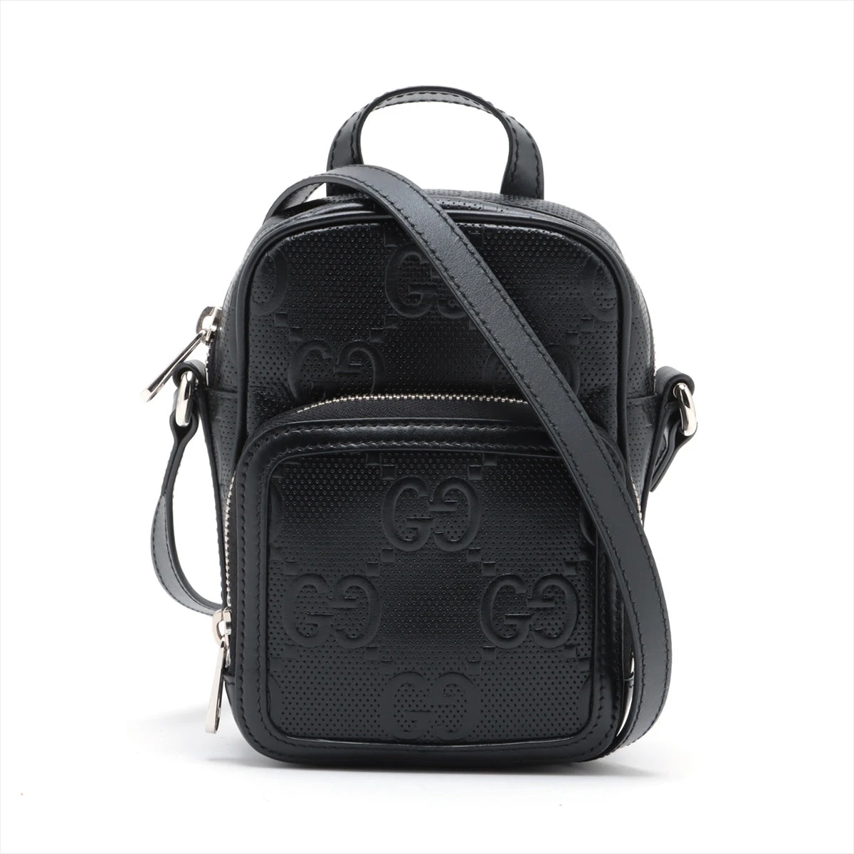 GUCCI メッセンジャーバッグ GGエンボス レザー ブラック GUCCI ショルダーバッグ GGエンボス レザー メッセンジャー ブラック