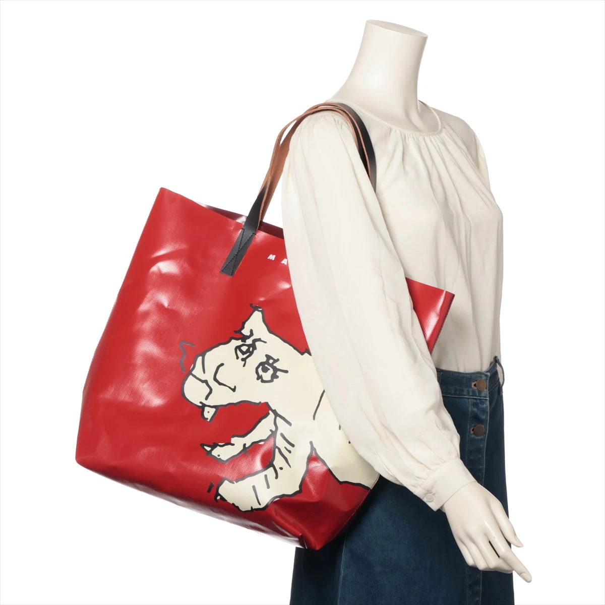 マルニ PVC×レザー トートバッグ レッド タイガー AP081469｜中古