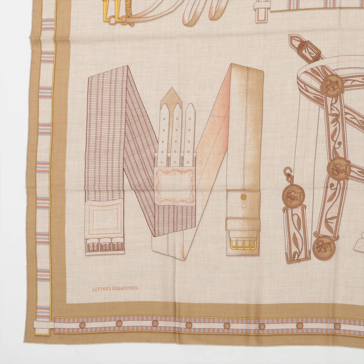エルメス カレジェアン ストール カシミヤ×シルク ベージュ LETTRES