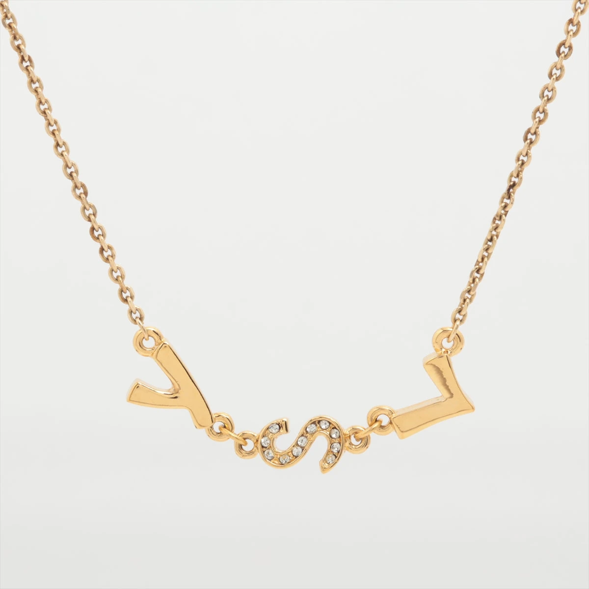美品 イヴサンローラン ネックレス ゴールド YSL ロゴ ラインストーン 美品 イヴサンローラン ネックレス ゴールド YSL ロゴ ライン
