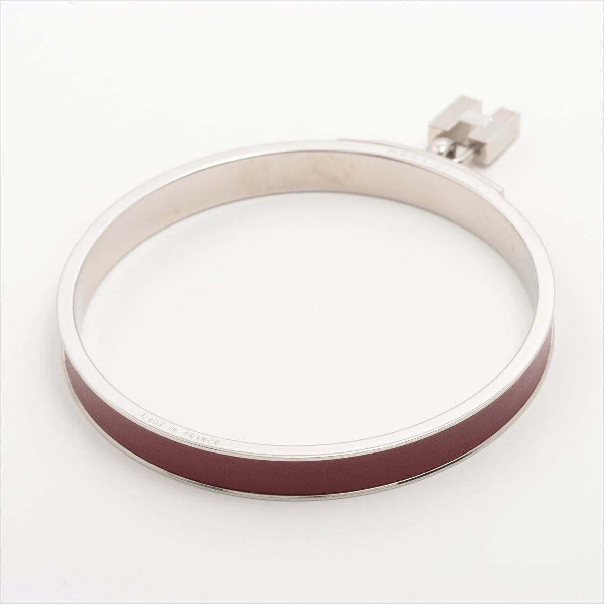 エルメス ケリー バングル メタル×レザー ボルドー×シルバー Hカデナ