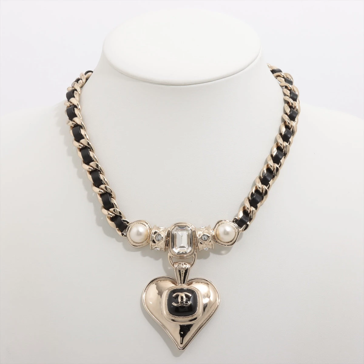 【CHANEL】 ココマーク ハート B21K ネックレス フェイクパール シャネル ココマーク ハート B21K ネックレス GP×ラインストーン