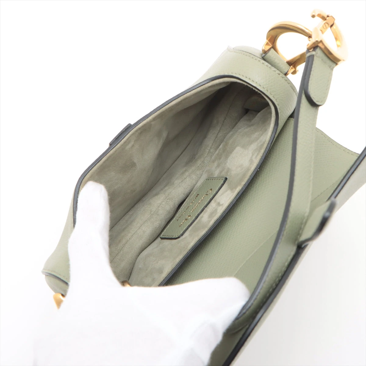 クリスチャンディオール サドルバッグ レザー ハンドバッグ グリーン