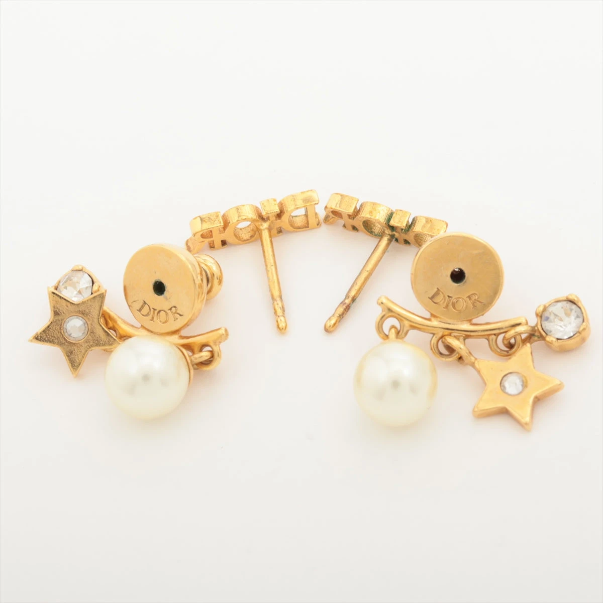 ディオール ロゴ ピアス(両耳用) GP×フェイクパール ゴールド