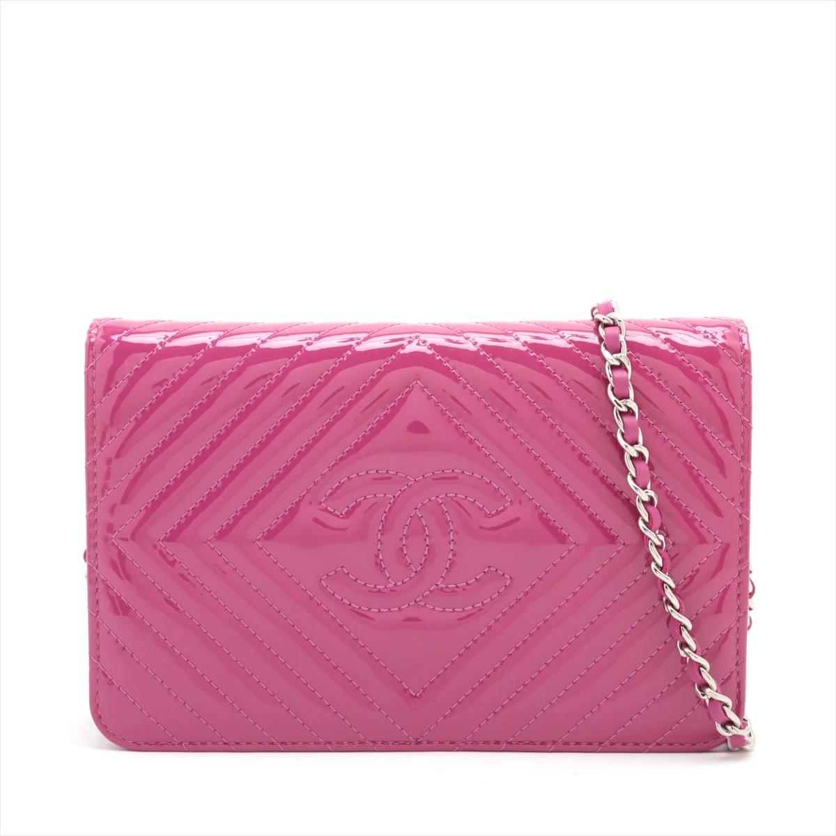 シャネル ダイヤステッチ パテントレザー チェーンウォレット ココ