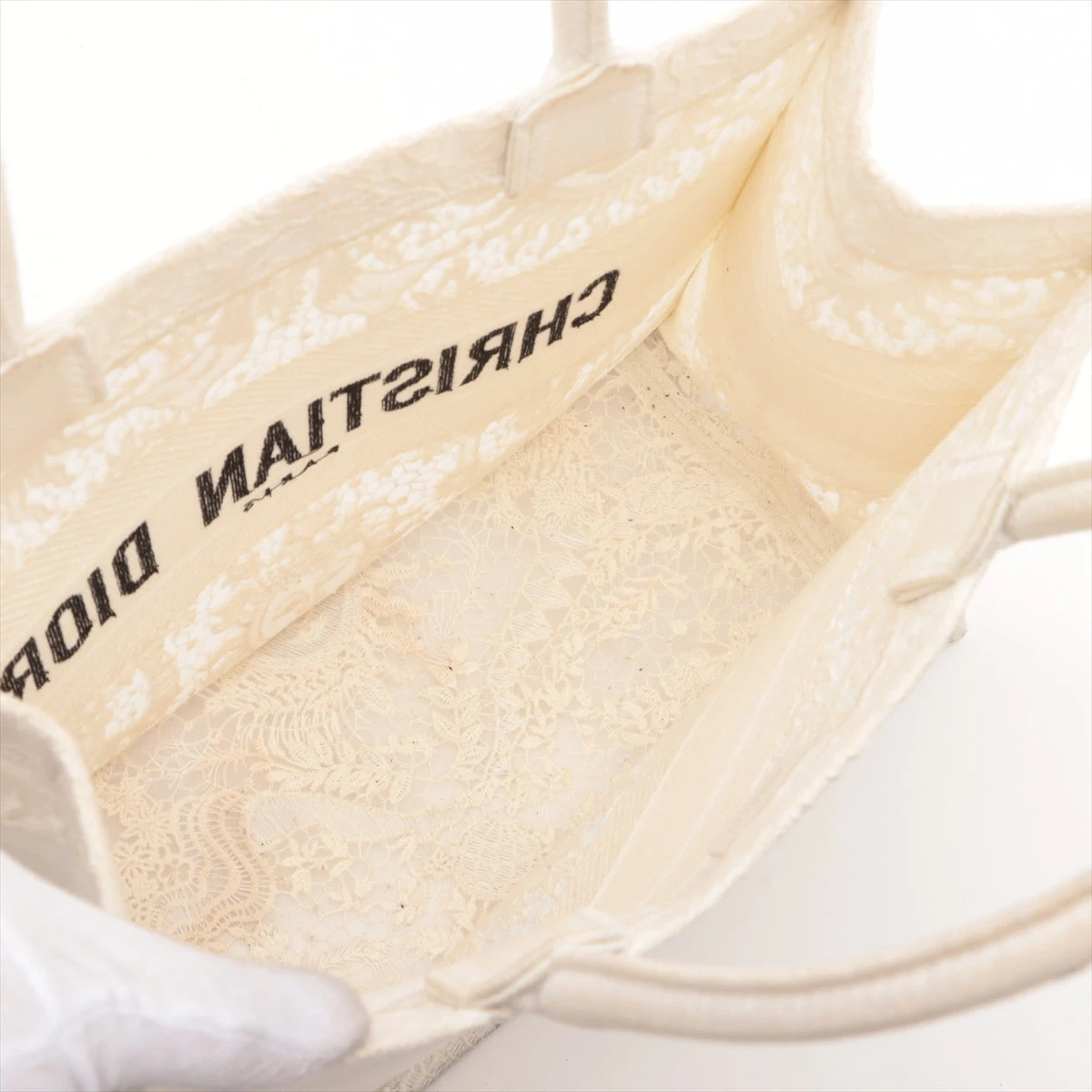 CHRISTIAN DIOR ホワイト ブックトート マクラメレース DIOR ディオール マクラメレース ブックトートスモール ホワイト