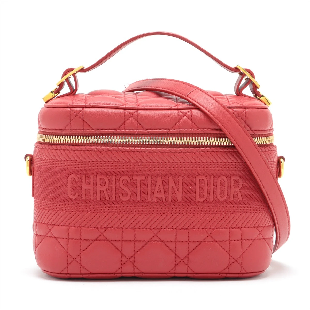 クリスチャンディオール カナージュ レザー 2WAYバニティバッグ レッド  