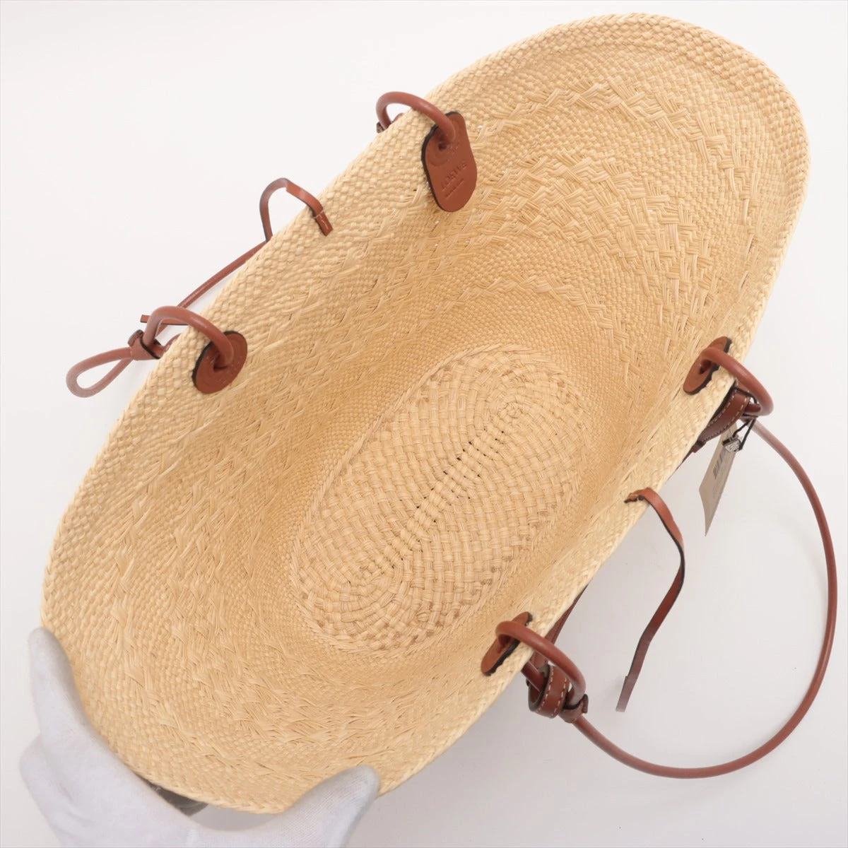 ロエベ アナグラム バスケットラージ ラフィア×レザー カゴバッグ