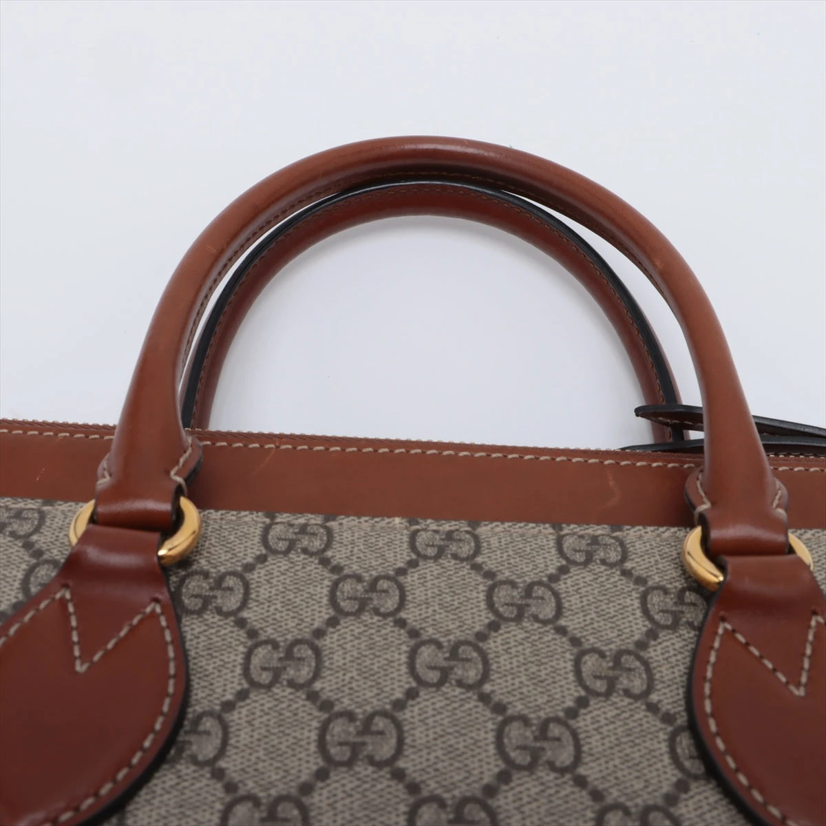 グッチ GGスプリーム PVC×レザー ハンドバッグ ベージュ