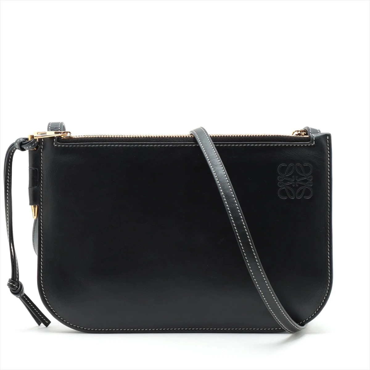LOEWE バック ロエベ ゲートダブルジップ レザー ショルダーバッグ ブラック