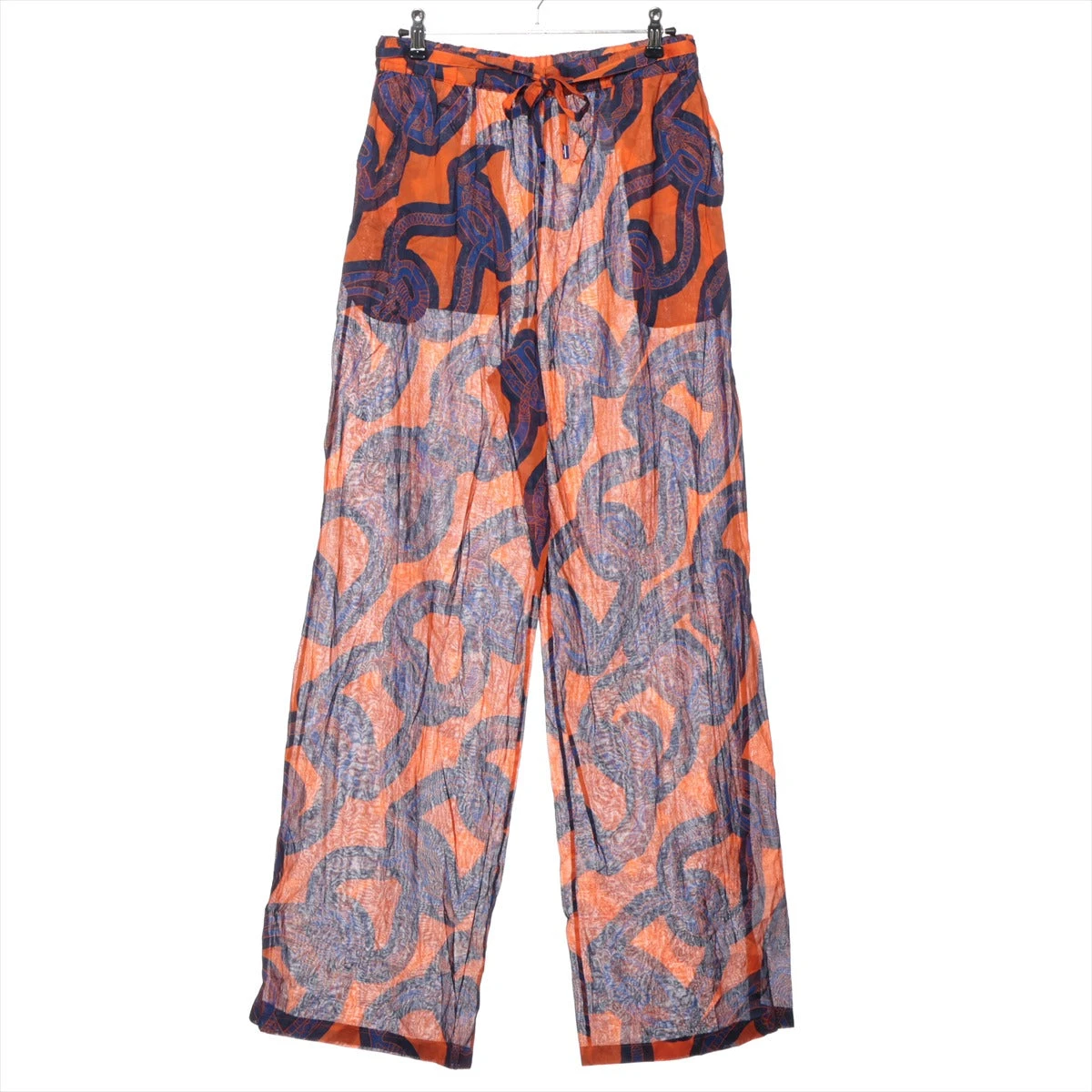 エルメス コットン パンツ 38 レディース ネイビー×オレンジ