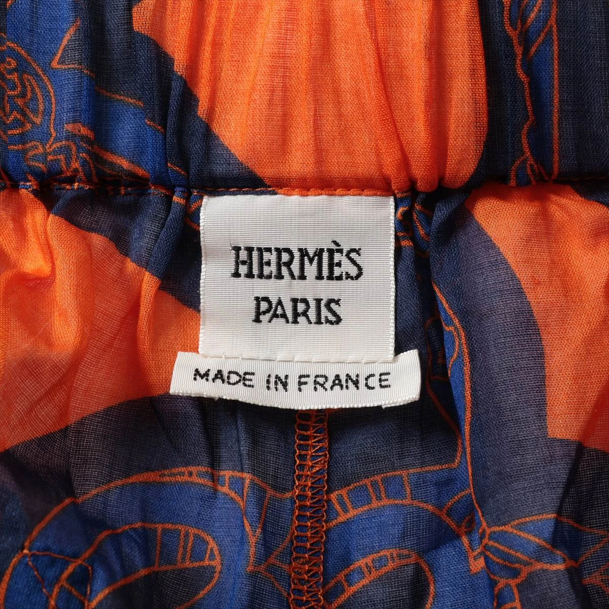 エルメス コットン パンツ 38 レディース ネイビー×オレンジ