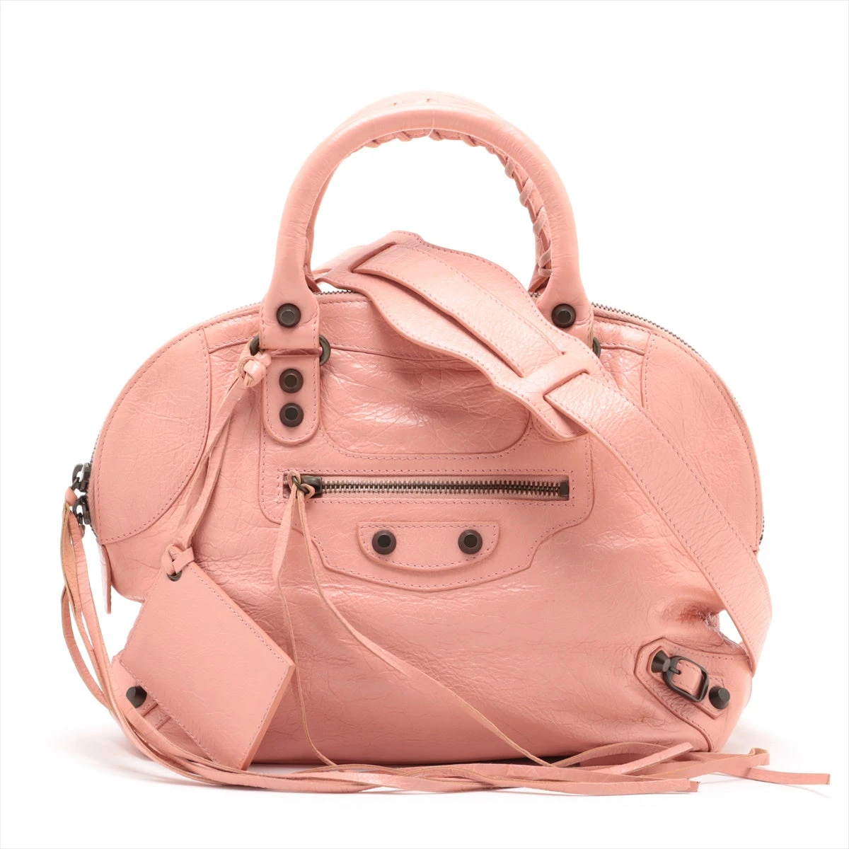 バレンシアガ ピンク レザー ハンドバッグ ミラー付き 中古】 中美品